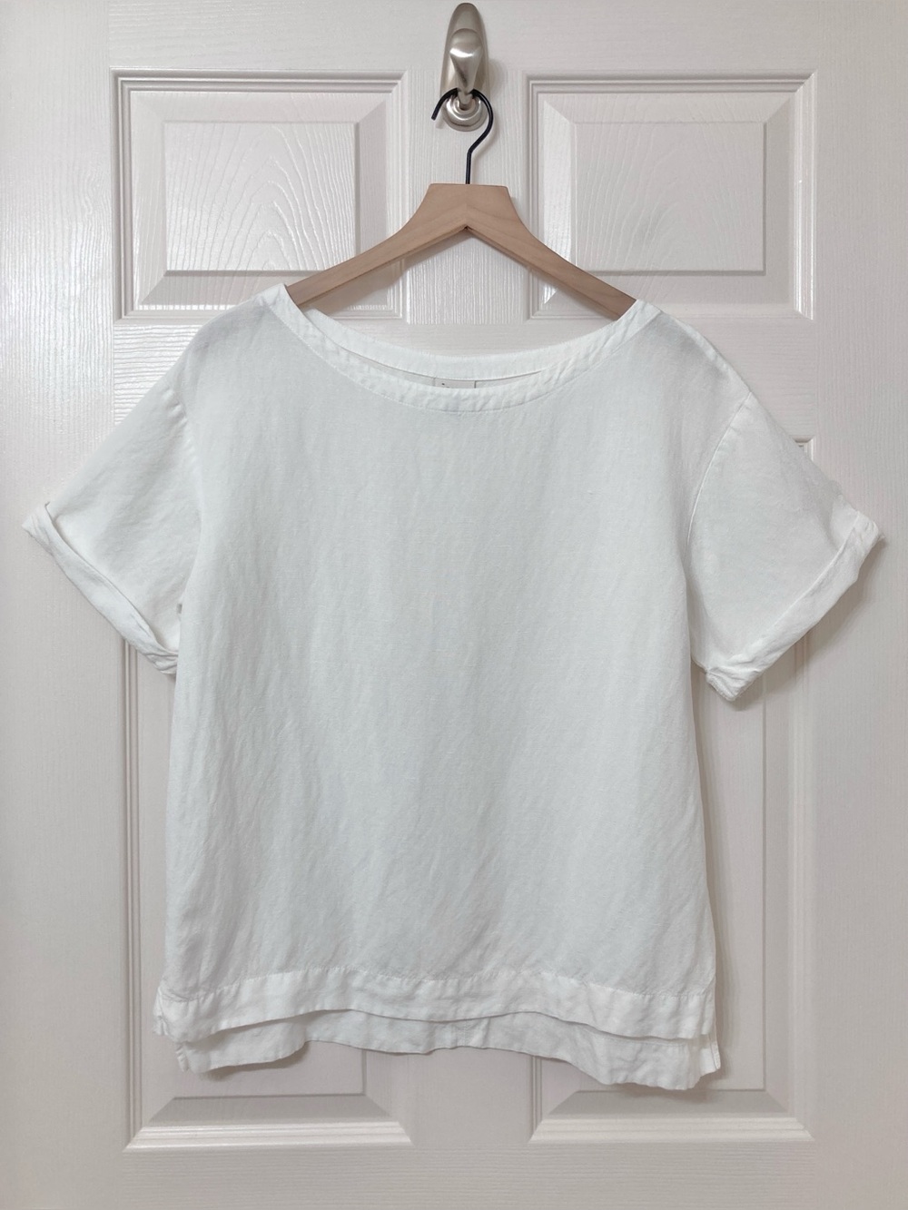 A New Day Women’s White Cuffed Sleeve Relaxed Fit Linen Blend Top Medium Coastal